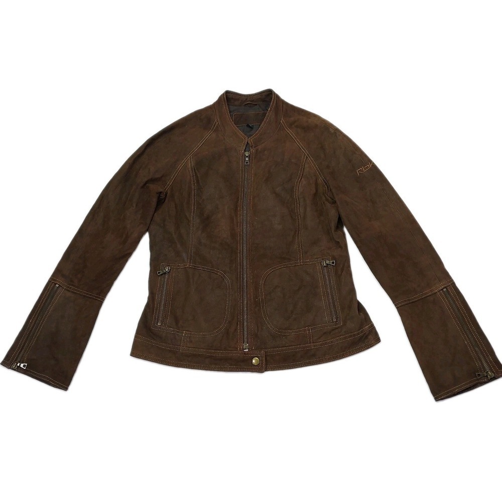 Vtg Arrow / RBK Brown Leather Suede Zip Jacket with NFL Logo Stitch Women Medium
